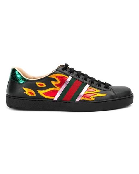 gucci sneakers black flames|black Gucci sneakers on sale.